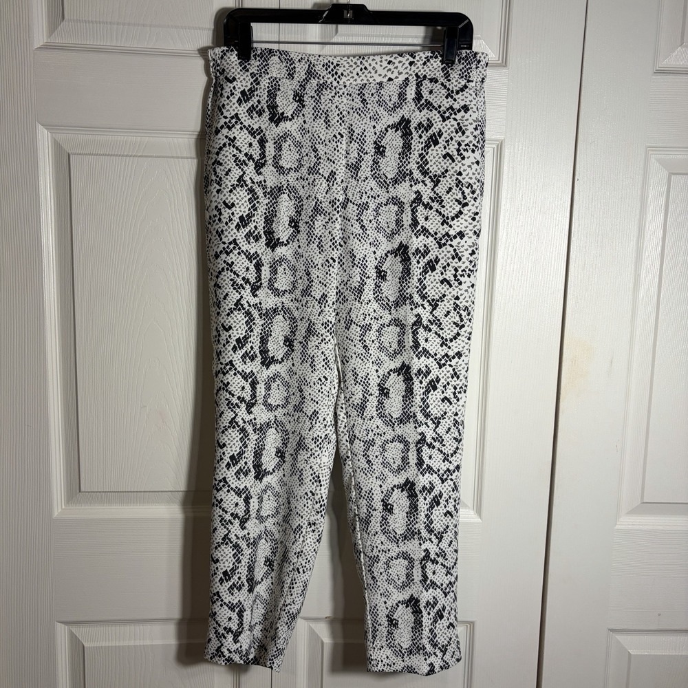J Crew Jamie Pant Women 12 Black White Snakeskin Elastic Waist Pull On Cropped